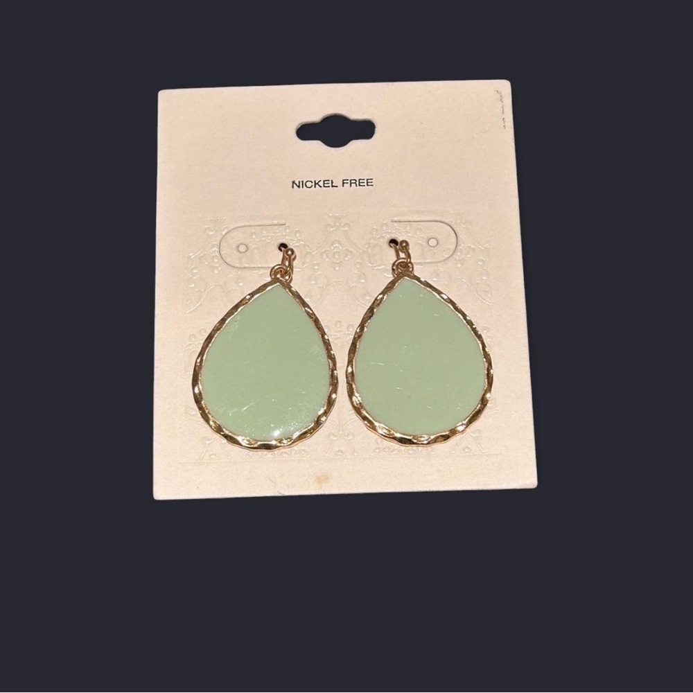 Green and Gold Large Oval Dangle Earrings